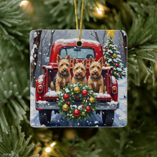 Adorno De Cerámica Scottish Terrier Christmas Red Truck Holiday (Árbol)