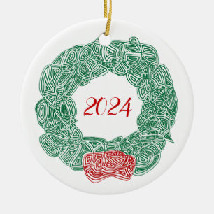 Adorno De Cerámica Scribbleprints Wreath - Blanco, en rojo