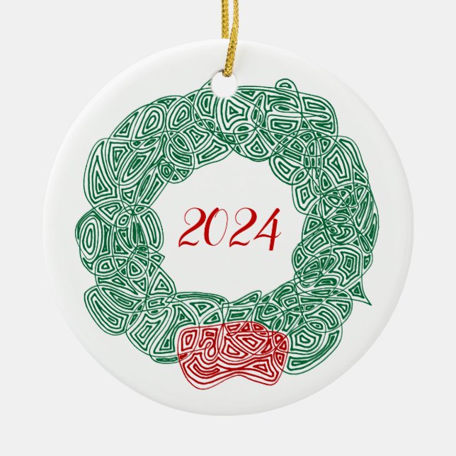 Adorno De Cerámica Scribbleprints Wreath - Blanco, en rojo (Frente)