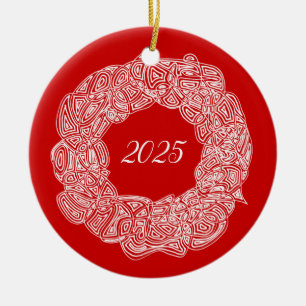 Adorno De Cerámica Scribbleprints Wreath - Blanco, en rojo