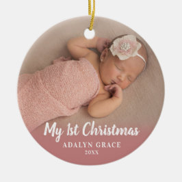 Adorno De Cerámica Script Calligrapy Baby's First Christmas Photo