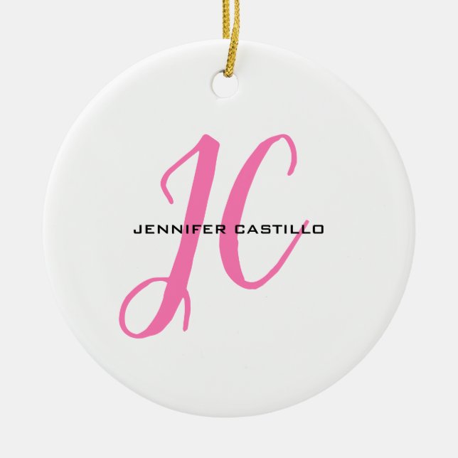 Adorno De Cerámica Script de caligrafía profesional Monograma Girly (Frente)