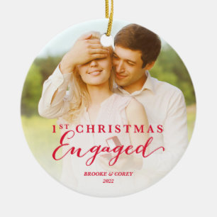 Adorno De Cerámica Script First Christmas Enged Holiday Photo