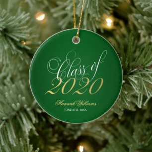 Adorno De Cerámica Script Green Gold Class of 2020 Graduación