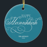 Adorno De Cerámica Script Happy Hanukkah Holiday<br><div class="desc">Texto personalizar y color de fondo arriba. Puede encontrar elementos de coordinación adicionales en nuestra colección "Colorful Holiday Script".</div>