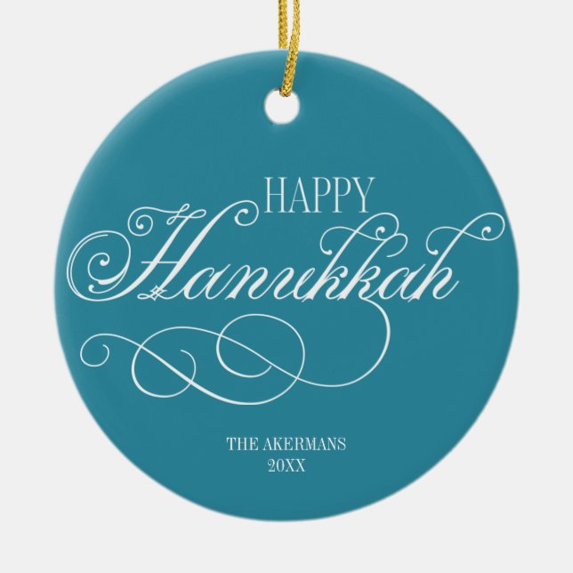 Adorno De Cerámica Script Happy Hanukkah Holiday (Frente)
