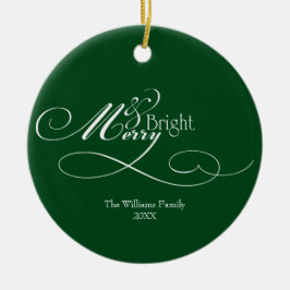 Adorno De Cerámica Script Merry and Bright Holiday