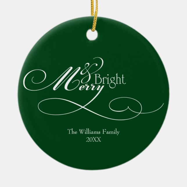 Adorno De Cerámica Script Merry and Bright Holiday (Frente)