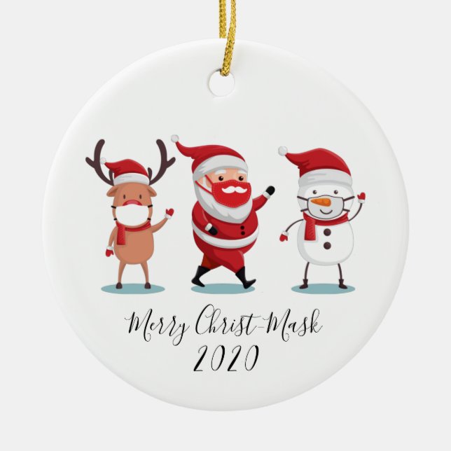 Adorno De Cerámica Script Merry Christmask de Cuarentena 2020 (Frente)