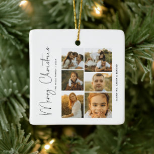 Adorno De Cerámica Script Minimo Feliz Navidad Familia 6 Fotos