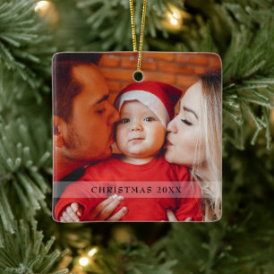 Adorno De Cerámica Script Photo Baby's First Christmas Snowflakes