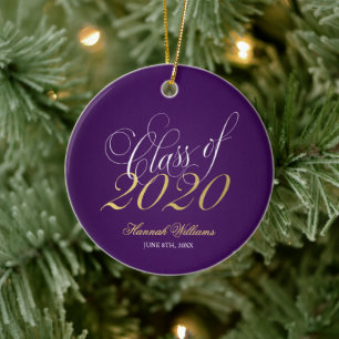 Adorno De Cerámica Script Purple Gold Class of 2020 Graduation