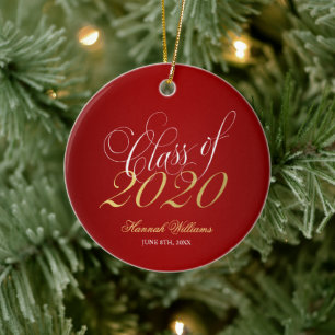 Adorno De Cerámica Script Red Gold Class of 2020 Graduación