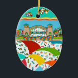 Adorno De Cerámica Sea Isle Band Shell Ceramic Oval Ornament<br><div class="desc">Sea Isle City, New Jersey Band Shell oval Christmas ornament. This colorful, whimsical design includes the Sea Isle Band Shell, music notes, film strip, turtles, surfboards, flip flops and more! This ornament would be a fun birthday, Christmas gift or stocking stuffer. The ornament created from local artist, Chris Ambrose's original...</div>