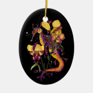 Adorno De Cerámica Seadragón sórdido con orquídeas
