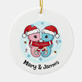 Adorno De Cerámica Seahorse Couple Personalized Christmas Ornament