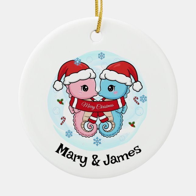 Adorno De Cerámica Seahorse Couple Personalized Christmas Ornament (Frente)