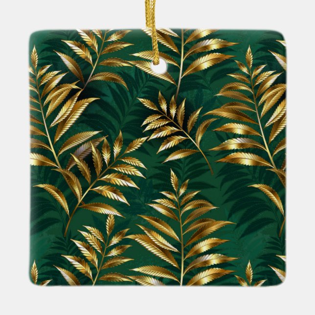 Adorno De Cerámica Seamless pattern with golden ferns (Anverso)