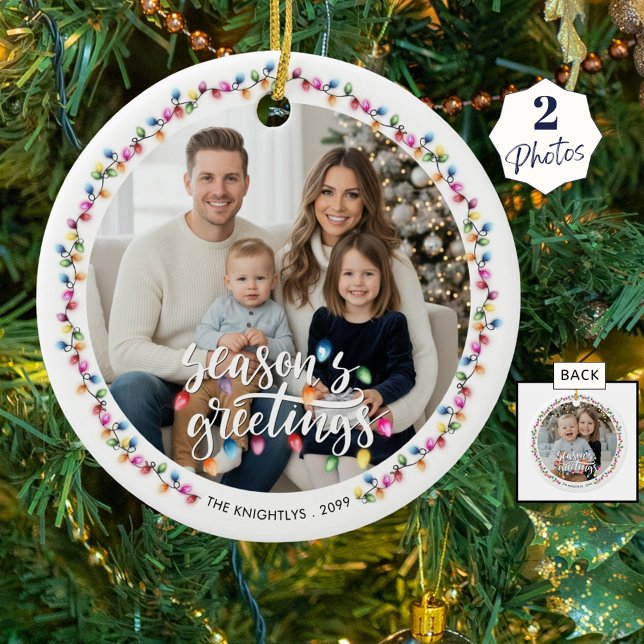 Adorno De Cerámica Seasons Greetings 2 Fotos Navidades Luces (Subido por el creador)