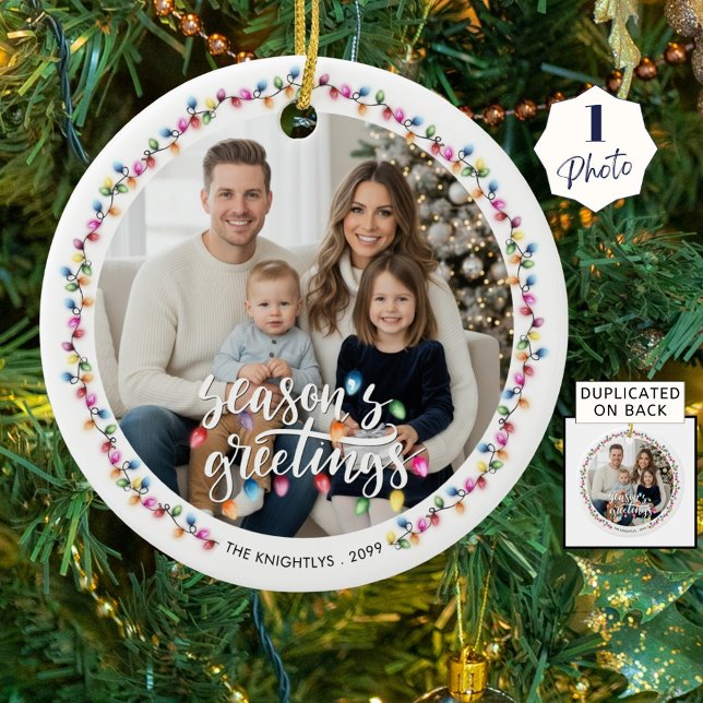 Adorno De Cerámica Seasons Greetings One Photo Navidad Lights (Subido por el creador)