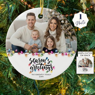 Adorno De Cerámica Seasons Greetings One Photo Navidad Lights