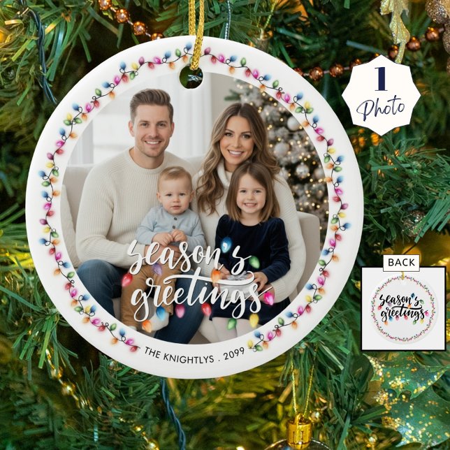 Adorno De Cerámica Seasons Greetings Photo Navidades Luces (Subido por el creador)