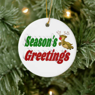 Adorno De Cerámica Seasons Greetings Tipografía de Navidades de renos