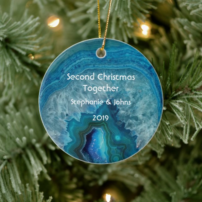 Adorno De Cerámica Second Christmas Together Agate Geode Blue Cool (Árbol)
