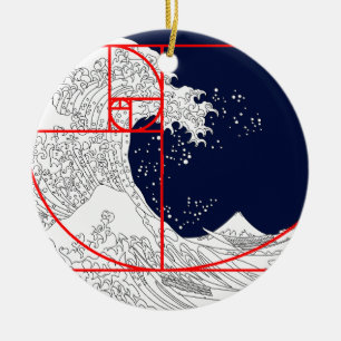 Adorno De Cerámica Secuencia Fibonacci y la gran ola