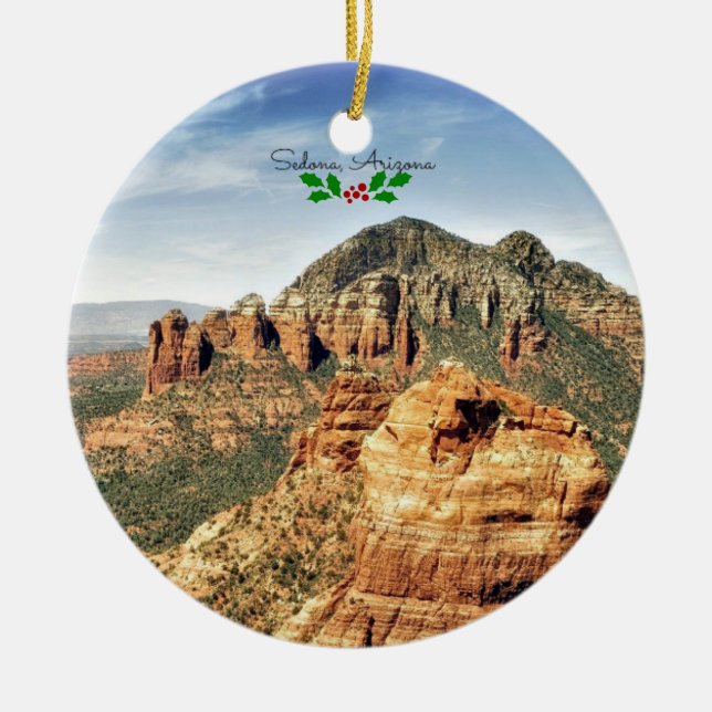 Adorno De Cerámica Sedona, Arizona (Holly de Navidades) (Frente)