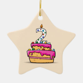 Adorno De Cerámica Segundo cumpleaños, chica, 2 con pastelito rosa du