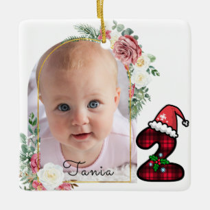 Adorno De Cerámica Segundo Navidad de Bebé Adorable Marco floral de d