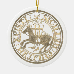 Adorno De Cerámica Sello de los Caballeros Templarios Dos Caballeros 