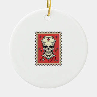 Adorno De Cerámica Sello divertido de enfermera calavera retro_1