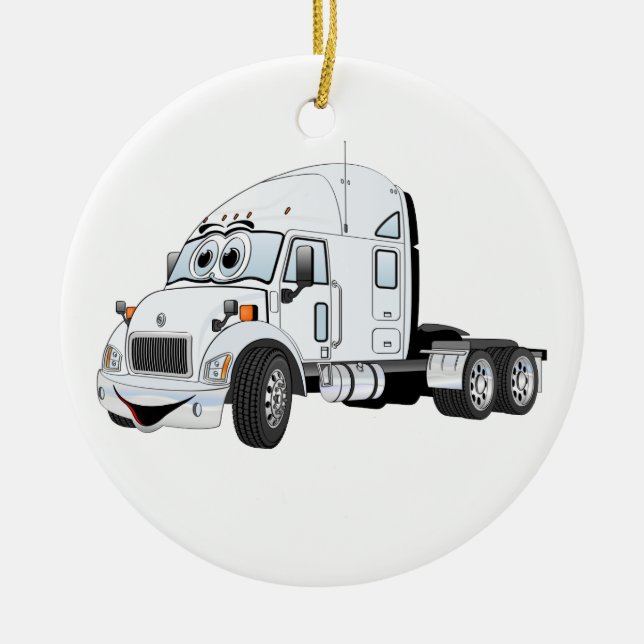 Adorno De Cerámica Semi Truck Cab White (Frente)