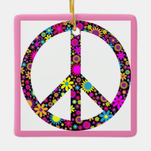 ADORNO DE CERÁMICA SEÑAL DE PAZ FLORAL DIVERTIDA