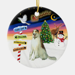 Adorno De Cerámica Señales de Navidad - Borzoi (Lebrel Ruso)