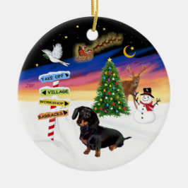 Adorno De Cerámica Señales de Navidad - Dachshund negro y canela #14