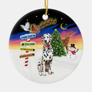 Adorno De Cerámica Señales de Navidad - dálmata - collar rojo