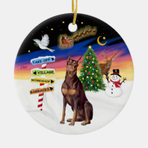Adorno De Cerámica Señales de Navidad - Doberman Rojo