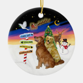 Adorno De Cerámica Señales de Navidad - Dos Golden Retrievers