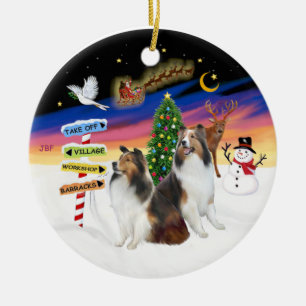Adorno De Cerámica Señales de Navidad - Dos Shetland Sheepdogs (D-L)