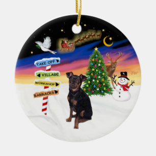 Adorno De Cerámica Señales de Navidad - Pinscher Miniatura (natural)