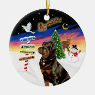 Adorno De Cerámica Señales de Navidad - Rottweiler