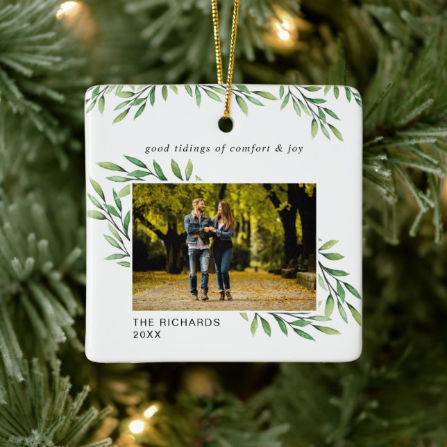 Adorno De Cerámica Sencilla acuarela deja una foto moderna (Árbol)