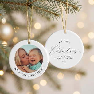Adorno De Cerámica Sencilla foto de mamá y bebé en su primera Navidad