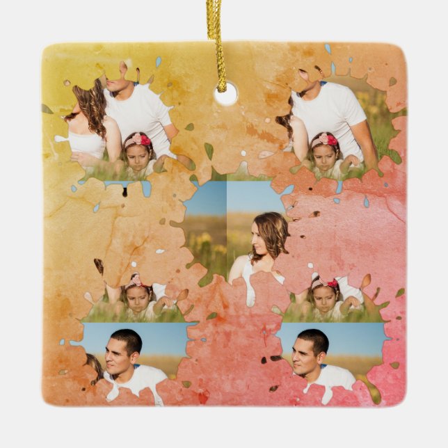 Adorno De Cerámica Sencillo collage de fotos en círculo personalizado (Anverso)