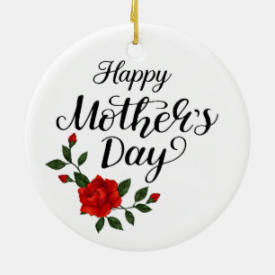 Adorno De Cerámica Sencillo Feliz Día de la Madre Floral Caligrafía  
