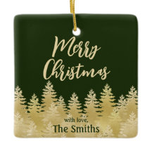 Sencillo Oro Verde Oscuro Pino Árboles Feliz Navid