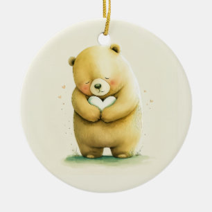 Adorno De Cerámica Sencillo Oso Triste con una obra de arte del coraz